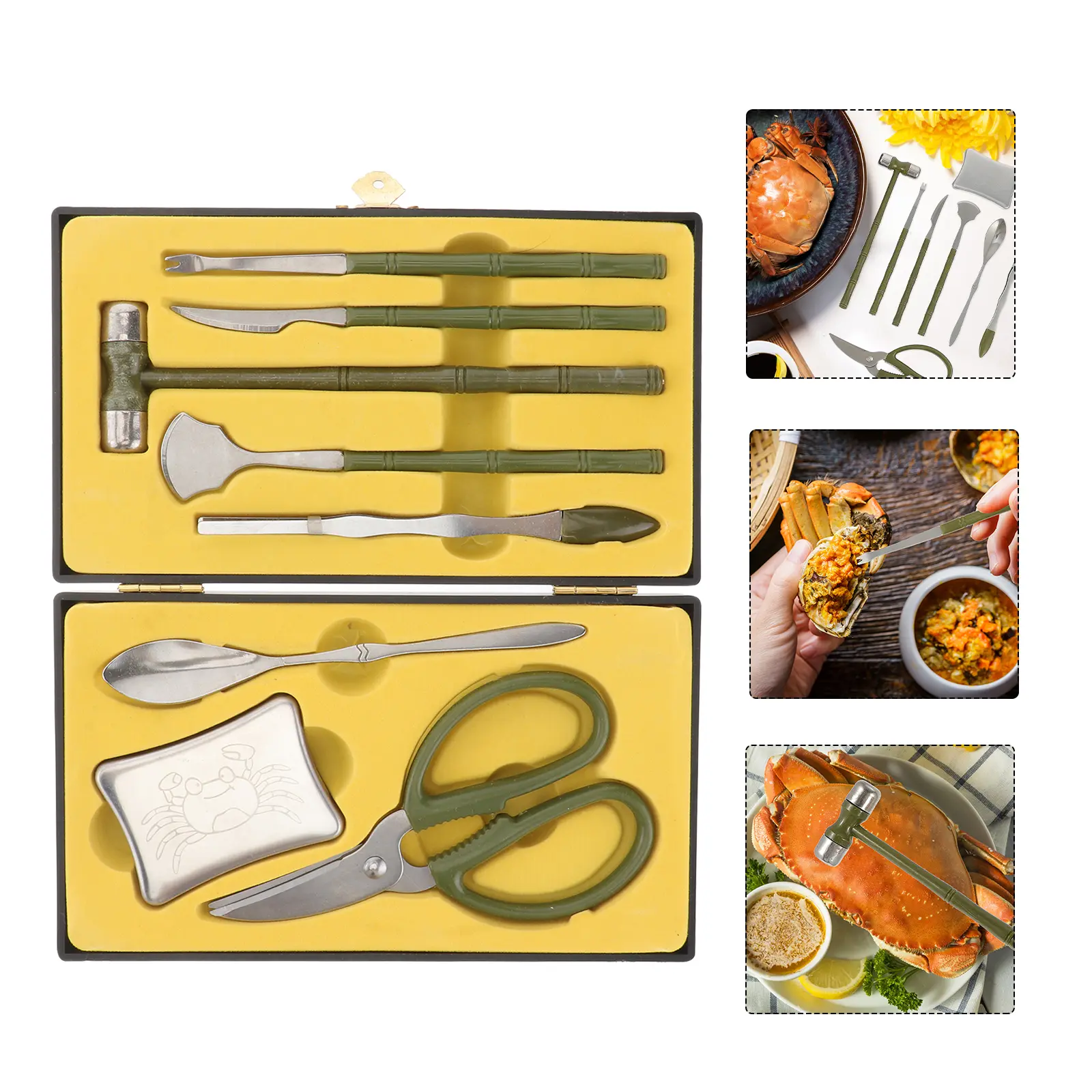 8 Pcs Crab Claw Opener Eating Tool Set Shrimp Peel Tools Small Claws Black Stainless Steel Seafood Crackers Lobster Shellers