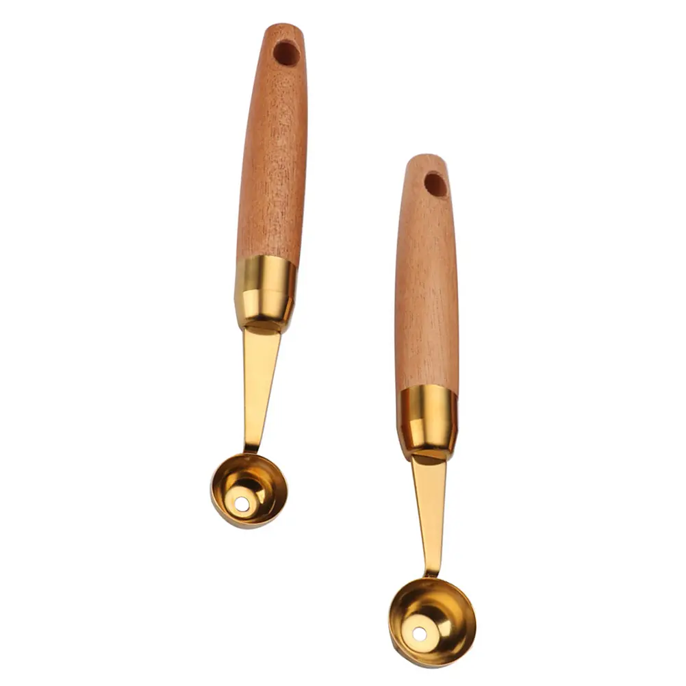 2pcs Fruit Digging Scoop Wood Handle Kitchen Gadget Corrosion Resistant Easy Clean Smooth Surface Home Restaurant Use