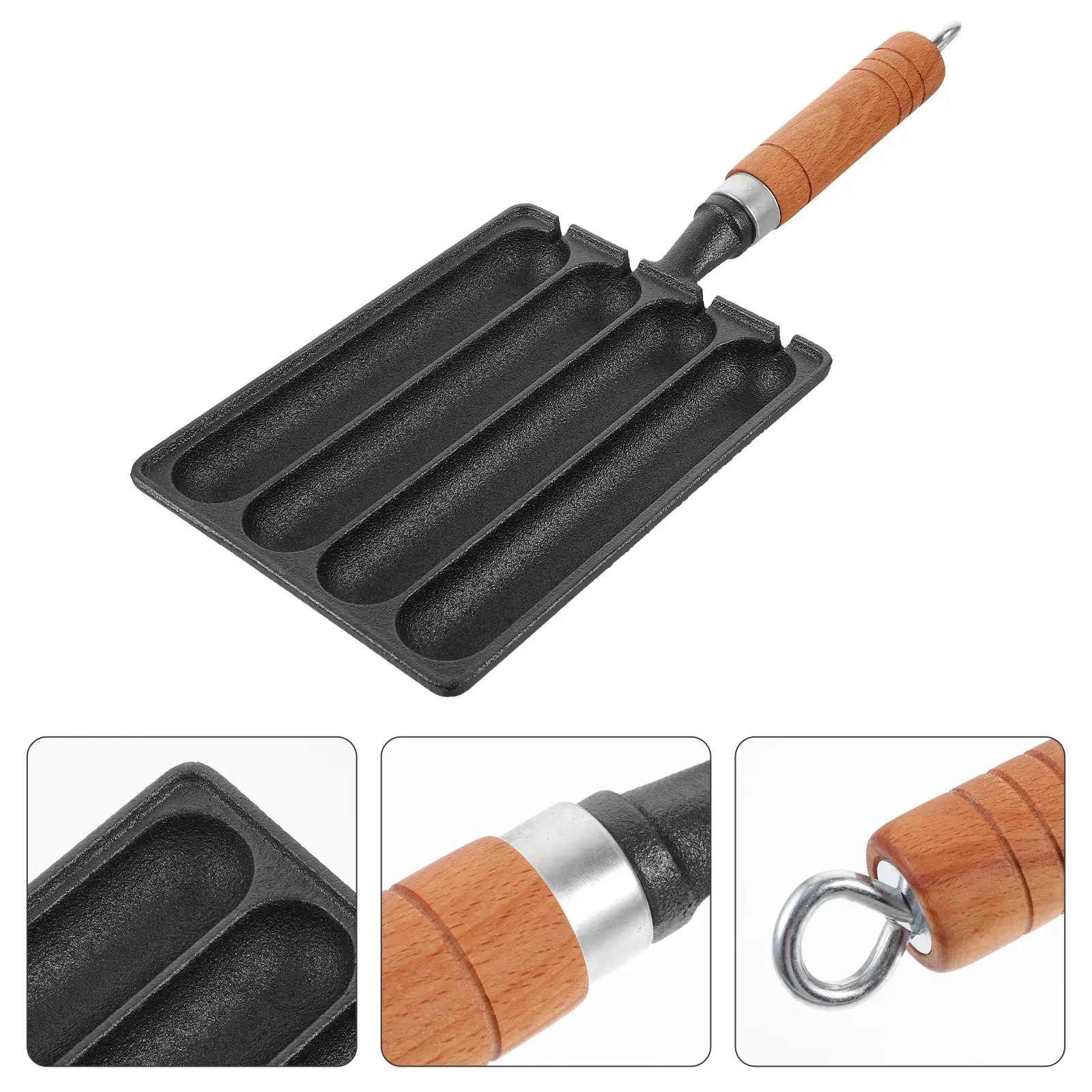 Cast Iron Sausage Pot Grill Baking Tool Outdoor BBQ Pan Stovetop Cooking Skillet Lightweight Food Grade Non-Stick Easy Clean Hot