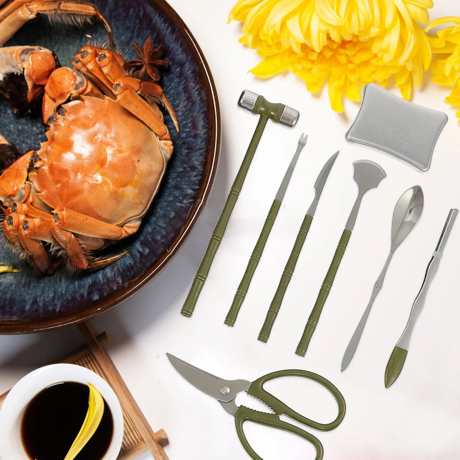 8 Pcs Crab Claw Opener Eating Tool Set Shrimp Peel Tools Small Claws Black Stainless Steel Seafood Crackers Lobster Shellers