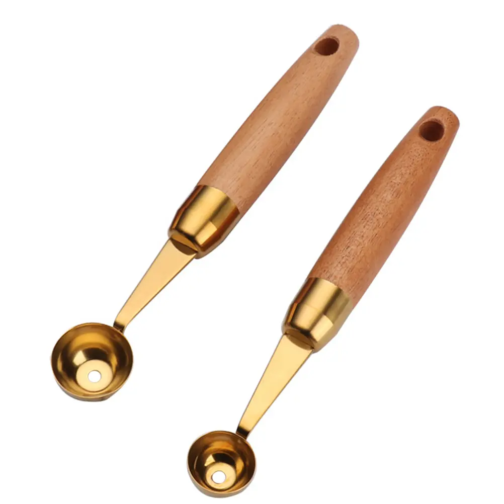 2pcs Fruit Digging Scoop Wood Handle Kitchen Gadget Corrosion Resistant Easy Clean Smooth Surface Home Restaurant Use