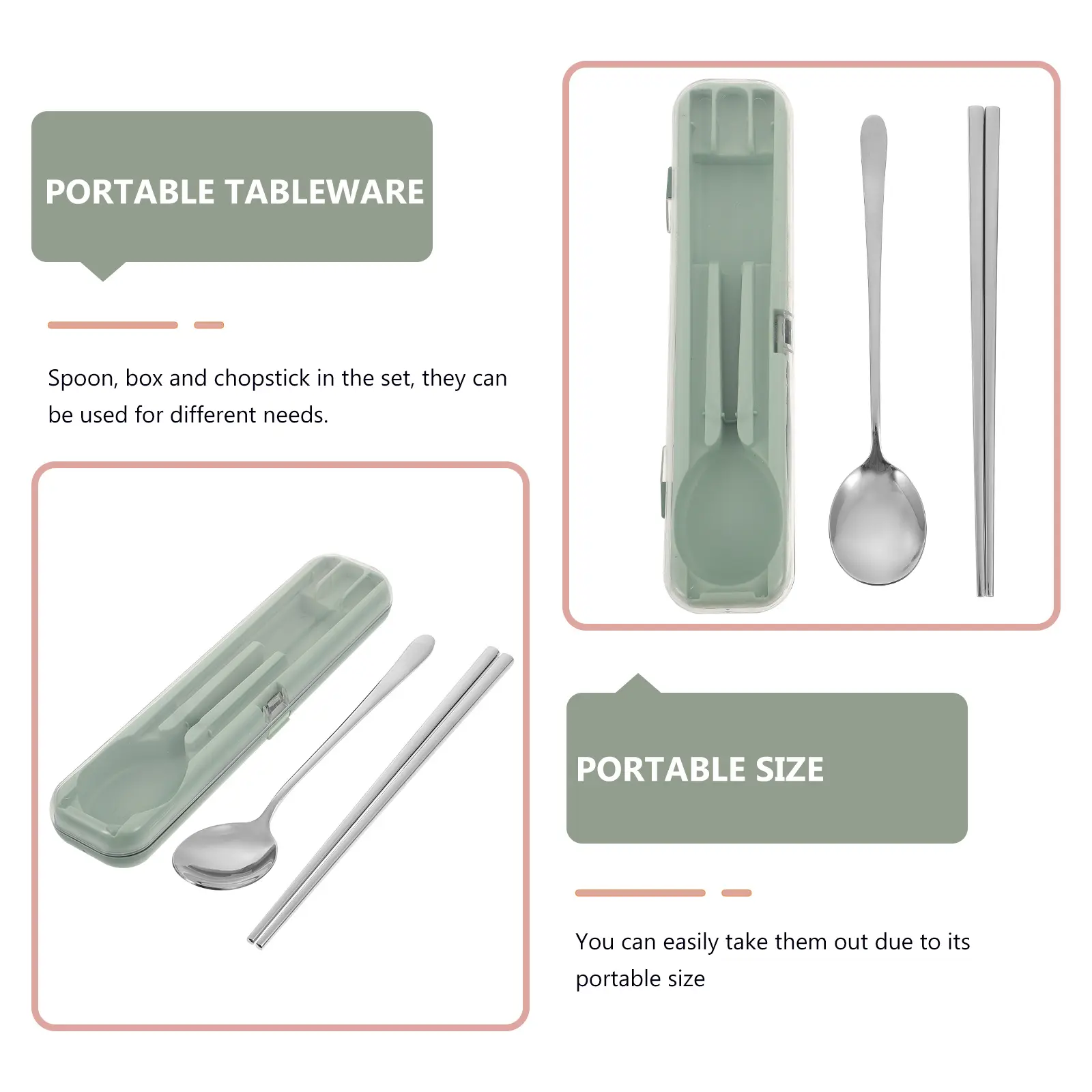 Stainless Steel Cutlery Set With Portable Chopsticks Spoon Designed For Easy Cleaning