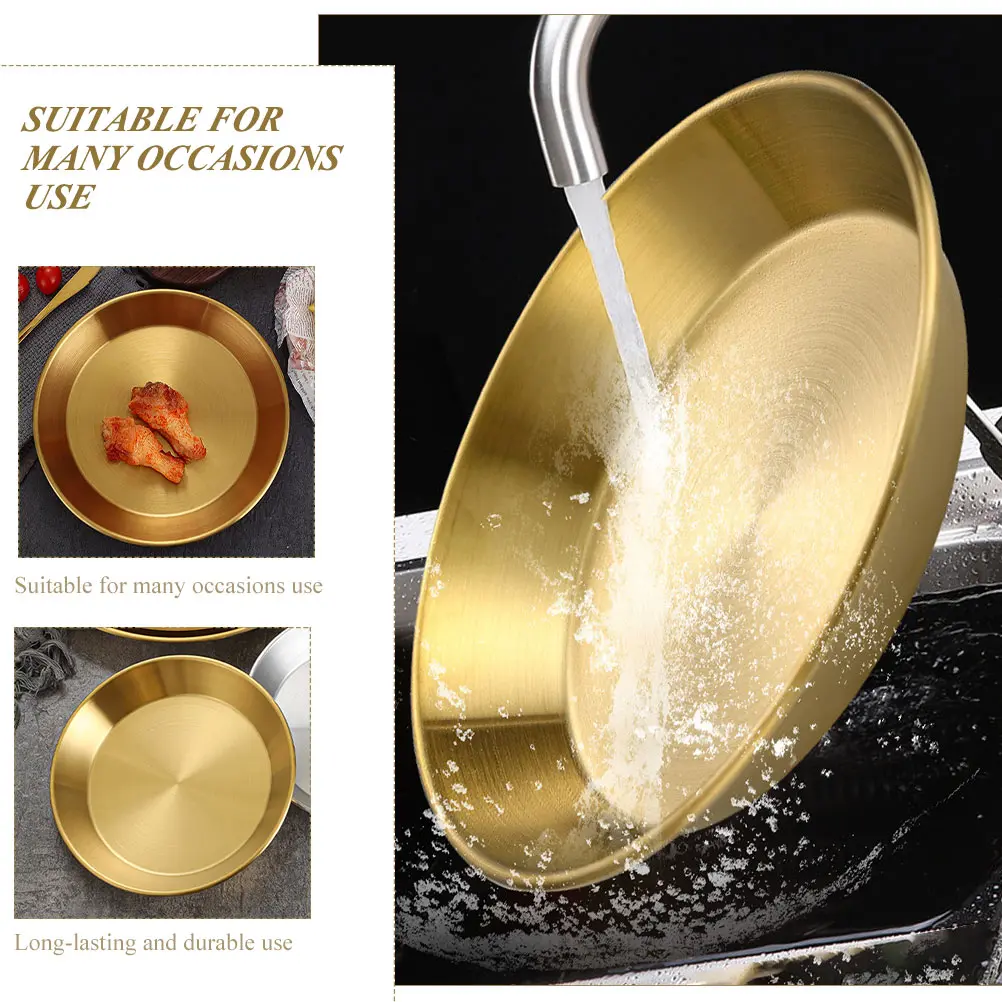 Stainless Steel Pizza Pan Dinner Plates Food Dish Serving Large Round Golden Pate Child Storage Easy Clean