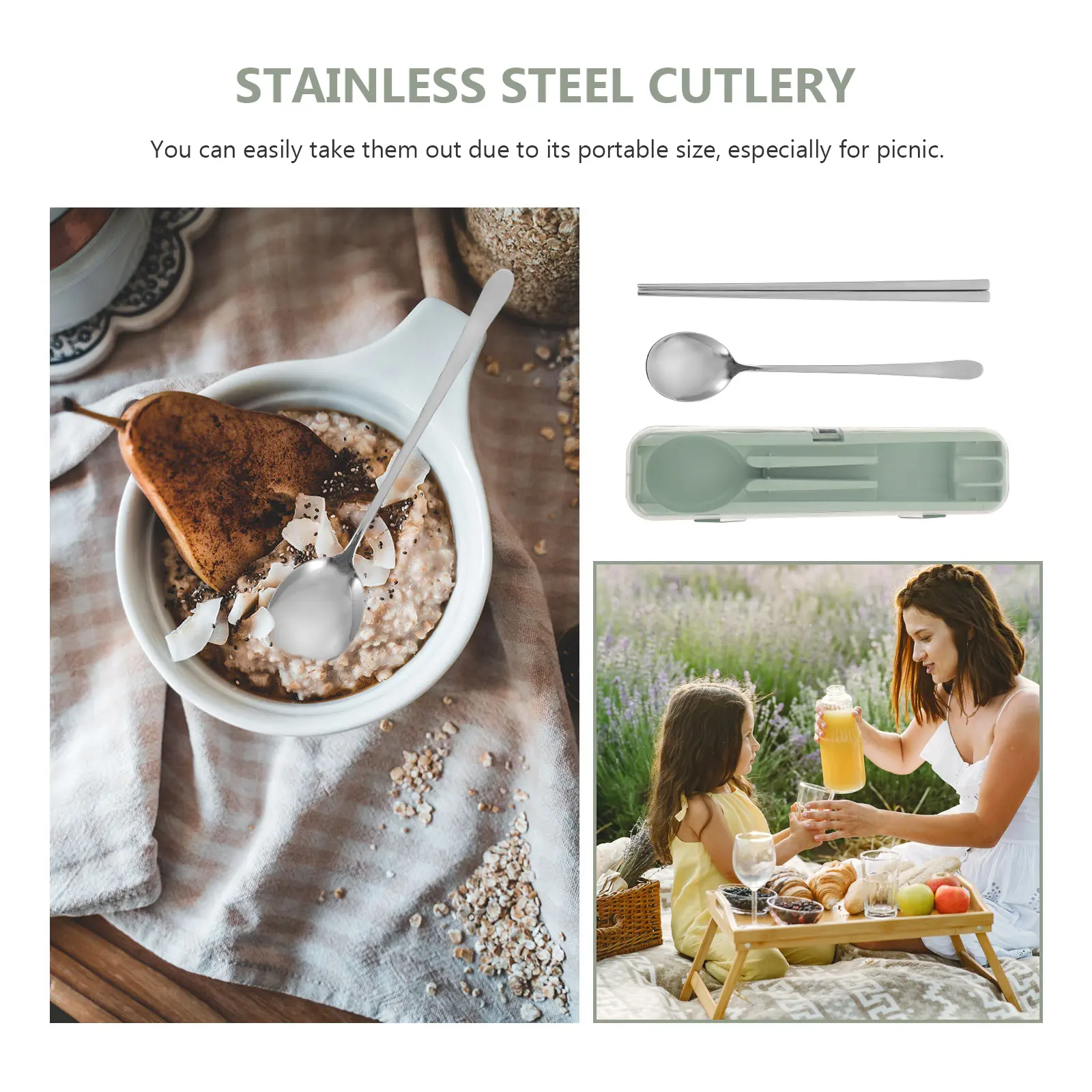 Stainless Steel Cutlery Set With Portable Chopsticks Spoon Designed For Easy Cleaning