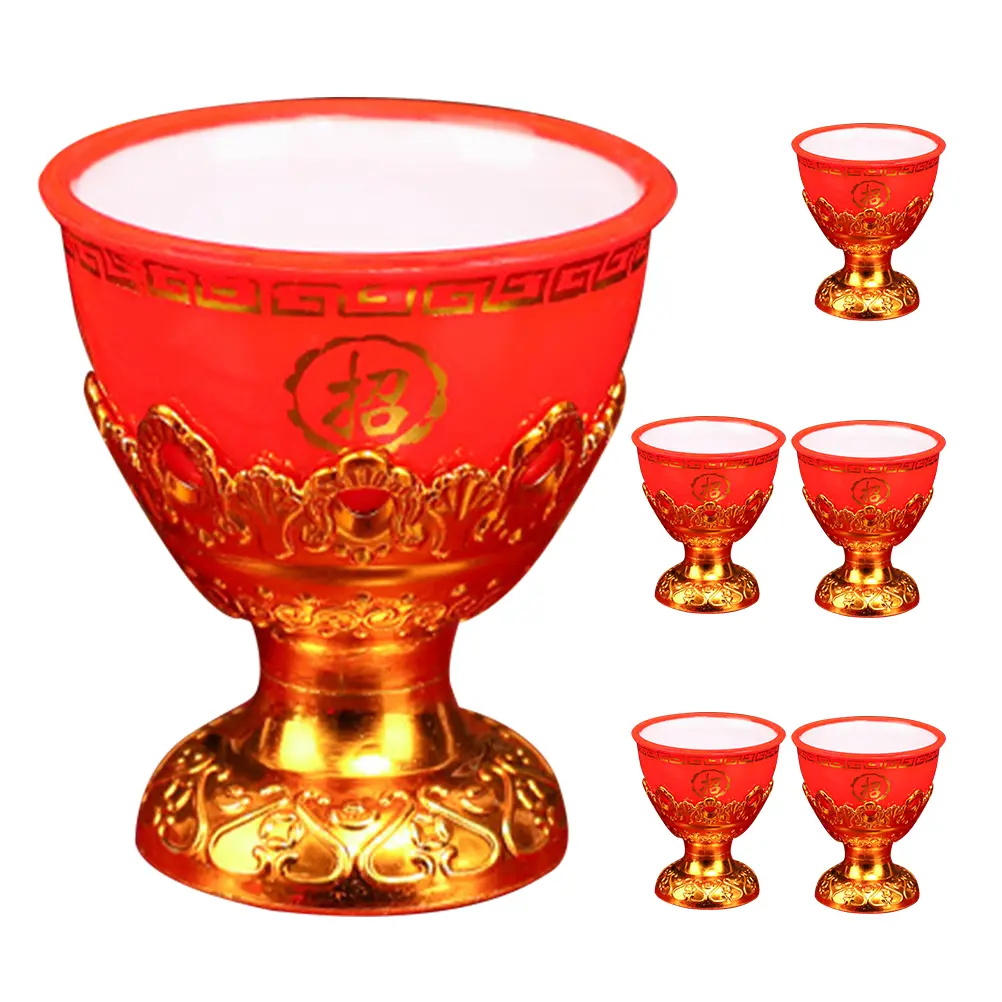 6 Pcs High Foot Cup 30ml Offering Bowl for Buddha Worship Ritual Multi Function Holy Container Small Plastic Tabletop