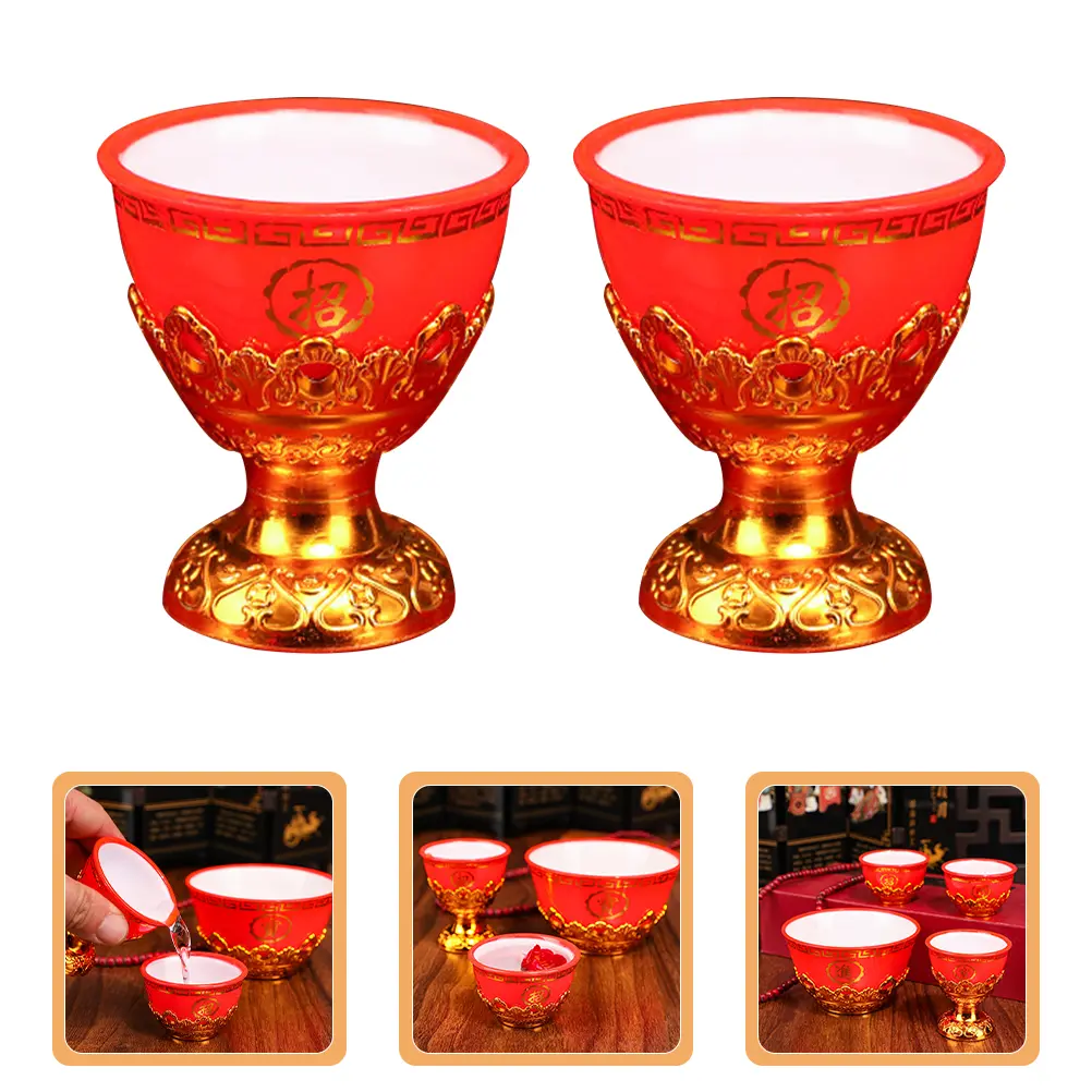 6 Pcs High Foot Cup 30ml Offering Bowl for Buddha Worship Ritual Multi Function Holy Container Small Plastic Tabletop