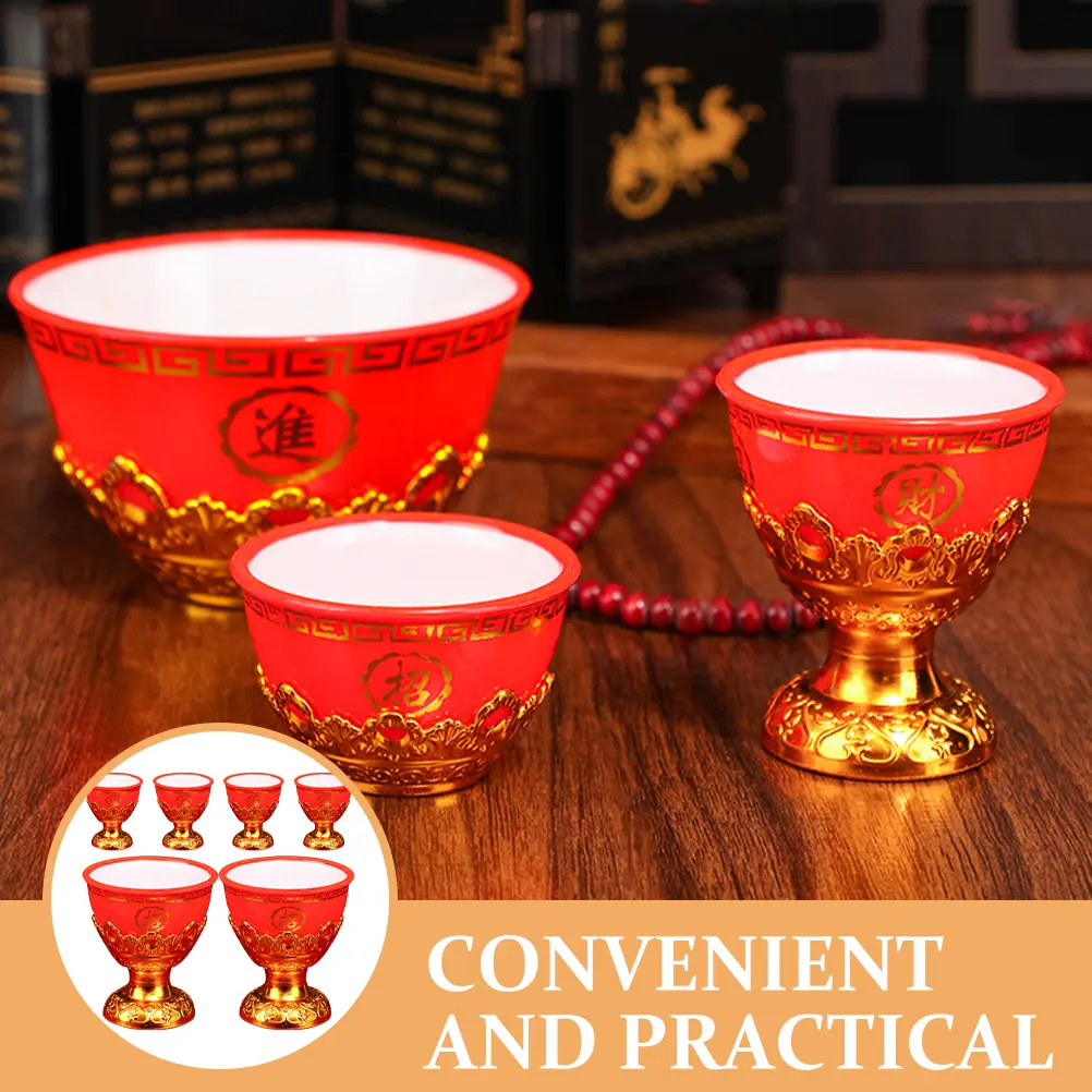 6 Pcs High Foot Cup 30ml Offering Bowl for Buddha Worship Ritual Multi Function Holy Container Small Plastic Tabletop