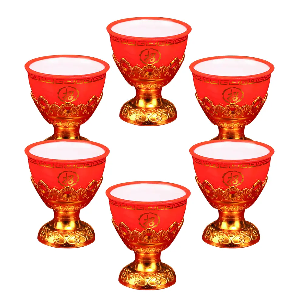 6 Pcs High Foot Cup 30ml Offering Bowl for Buddha Worship Ritual Multi Function Holy Container Small Plastic Tabletop