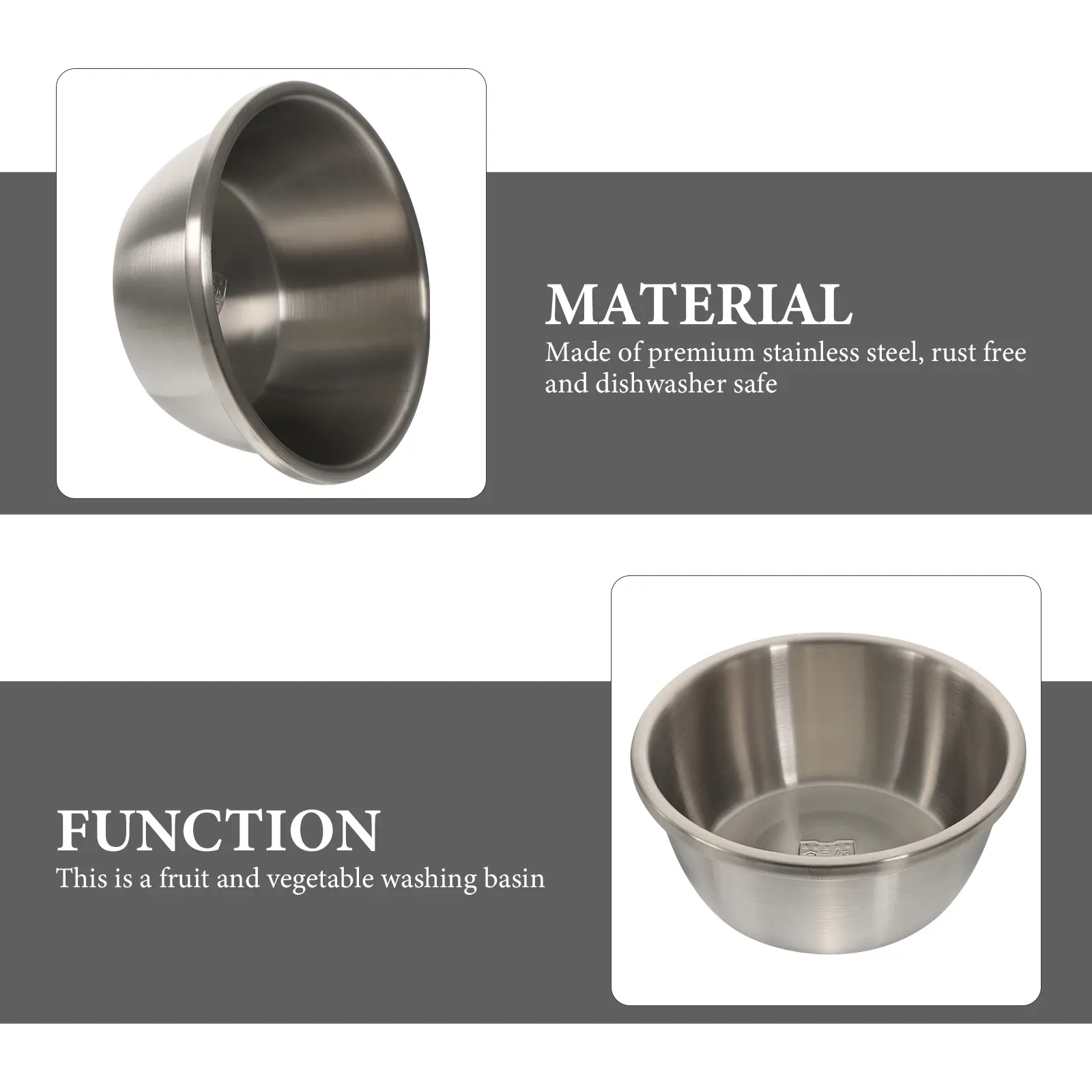 Stainless Steel Vegetable Basin Washing Bowl Salad Mixing Metal Bowl Fruit Container Easy Clean Thick Design Uniform