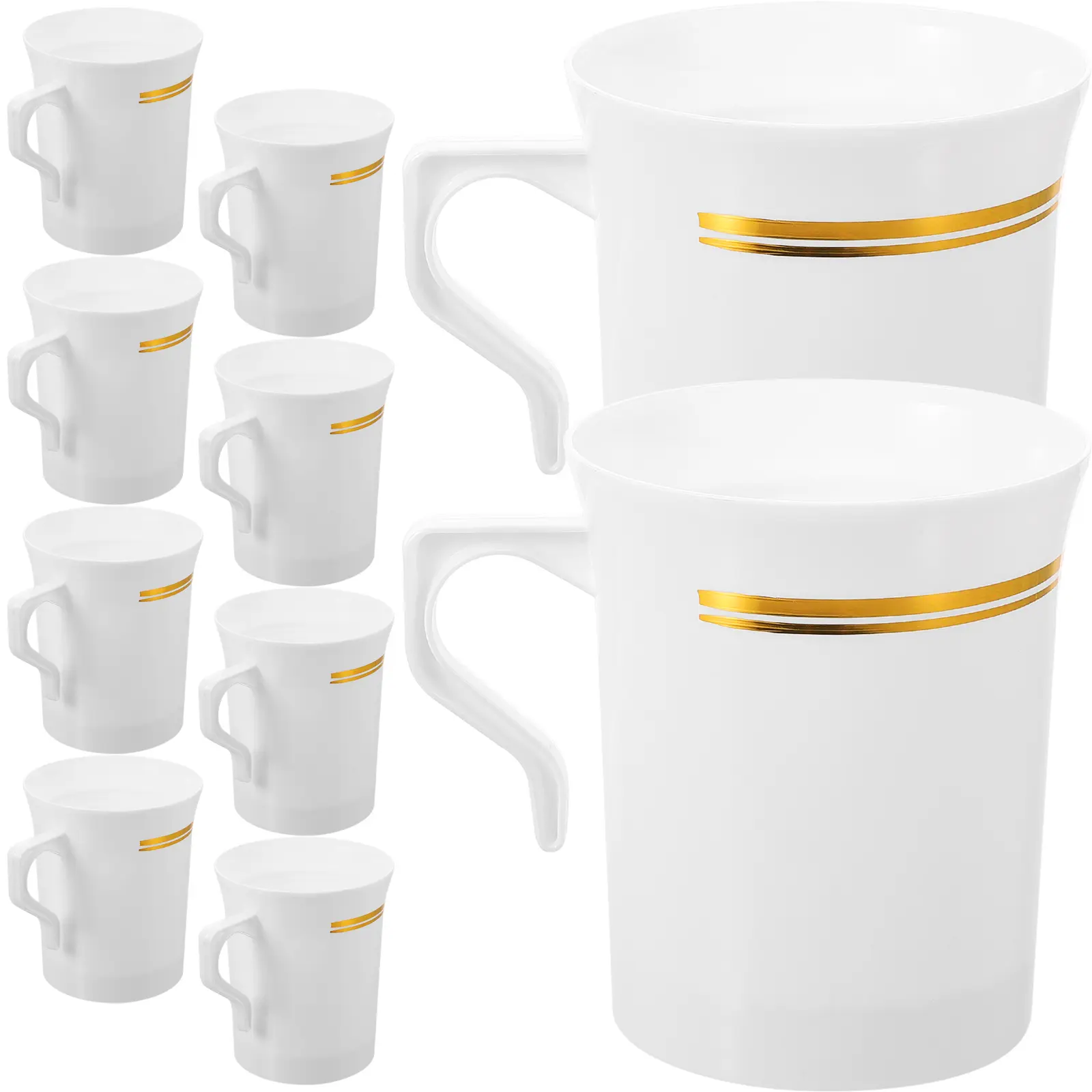10pcs Coffee Cup Large Capacity Plastic Mug with Handle for Travel Party Daily Use Tea Milk Water Cup Lightweight Portable