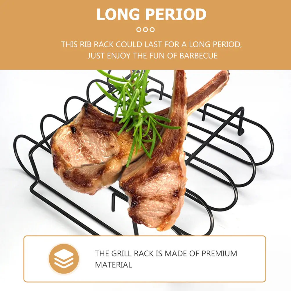 1pc Portable BBQ Rib Rack Grilling Tool Lightweight Durable For Home Picnic Barbecue Steaks Roasting Smoking Baskets Outdoor