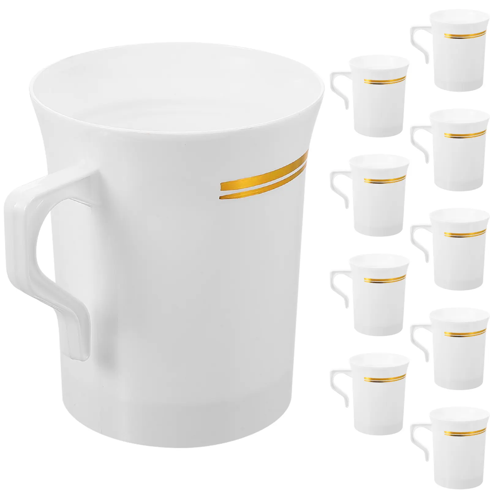 10pcs Coffee Cup Large Capacity Plastic Mug with Handle for Travel Party Daily Use Tea Milk Water Cup Lightweight Portable
