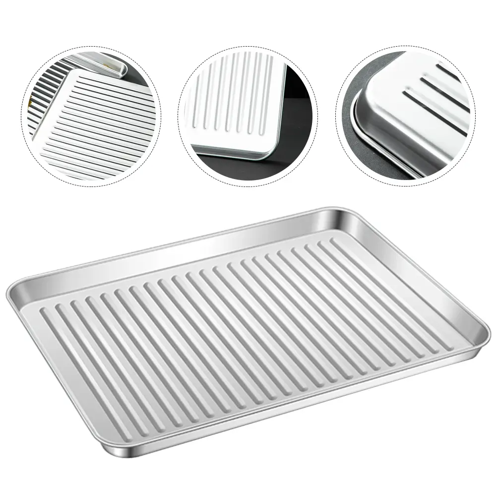 Stainless Steel Non Stick Kitchen Bakeware Bread Baking Pan Bread Pizza Dumplings Plate Tray Large Capacity Easy Clean