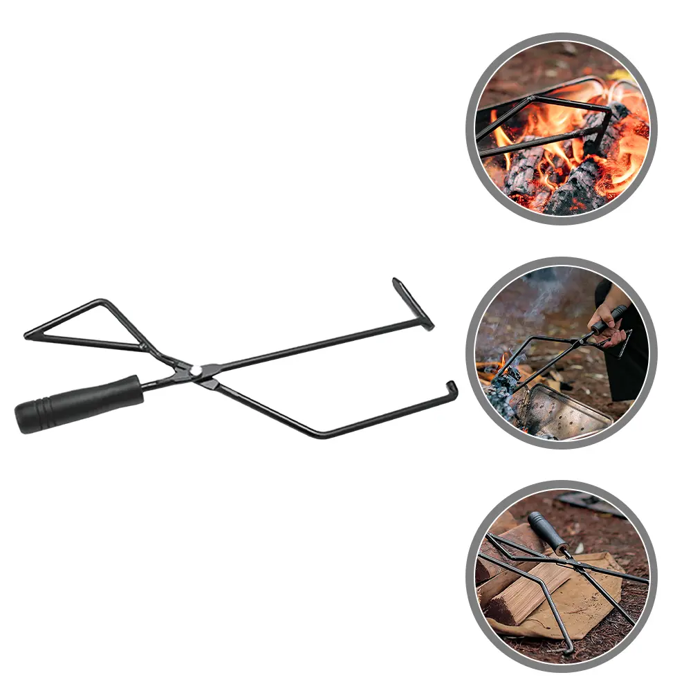Carbon Clamping BBQ Tongs Campfire Collector Camping Barbecue Iron Picnic Accessory Beach Tool