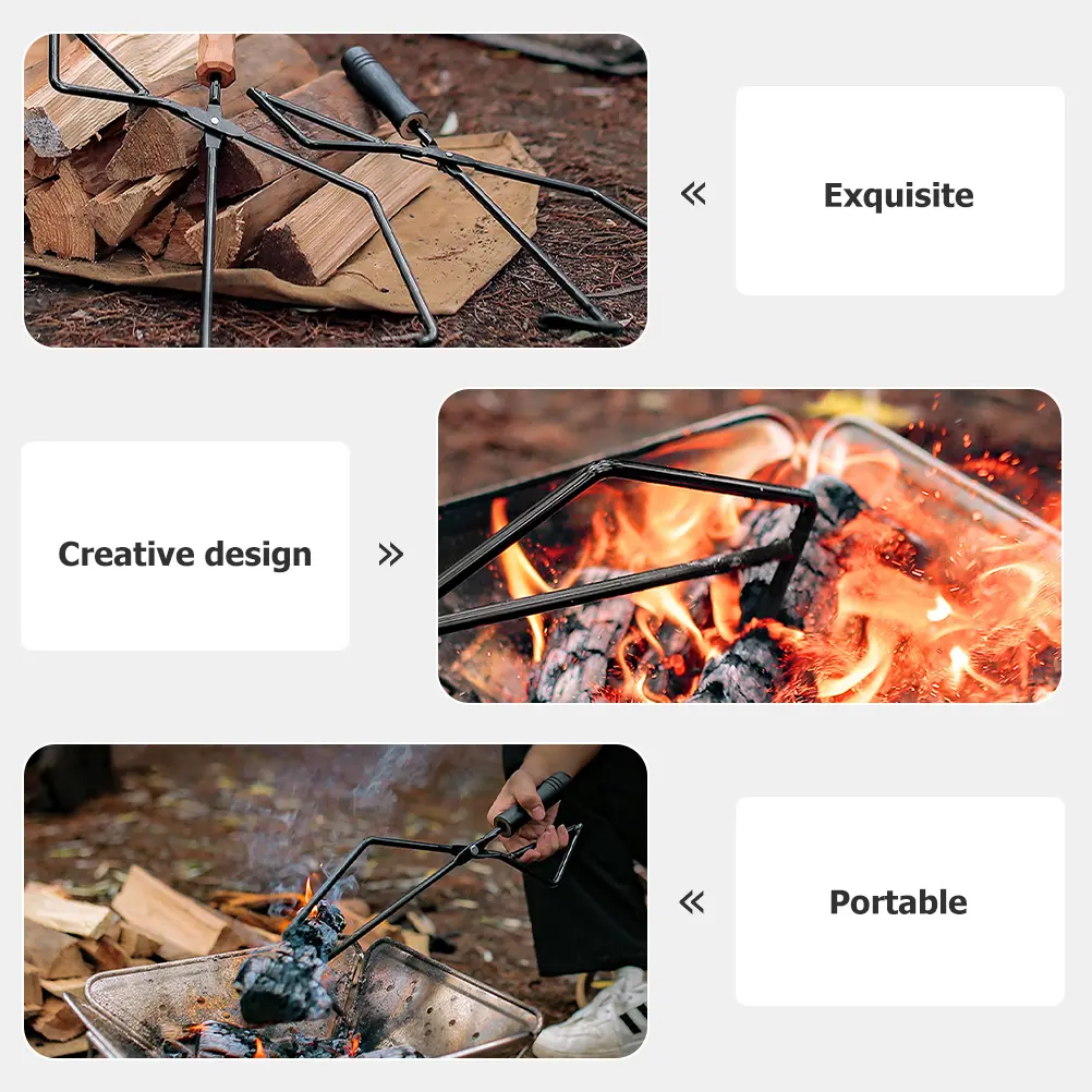 Carbon Clamping BBQ Tongs Campfire Collector Camping Barbecue Iron Picnic Accessory Beach Tool