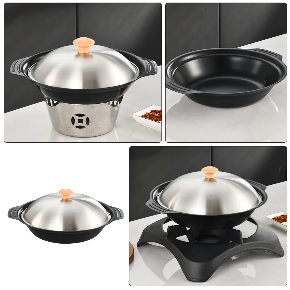 Metal Cookware Practical Portable Kitchen Hot Pot Reusable Food Cooking Household Metal Wok Wear Resistant Fry Wok