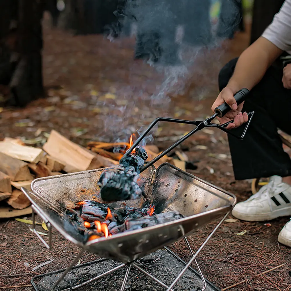 Carbon Clamping BBQ Tongs Campfire Collector Camping Barbecue Iron Picnic Accessory Beach Tool