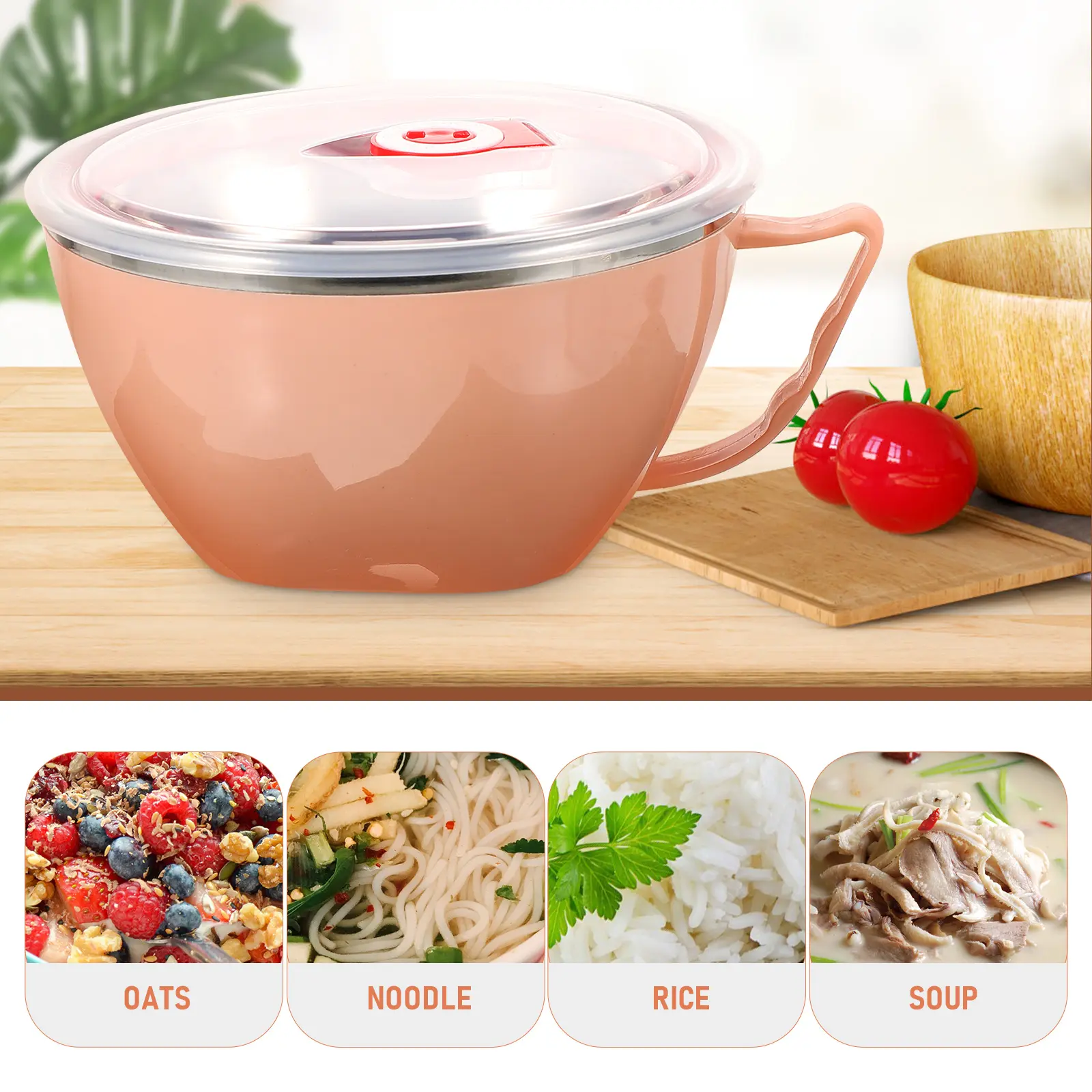 304 Stainless Steel Soup Bowl Lunch Container Lid Heat Resistant Corrosion Proof PP Plastic Insulated Food Storage BPA Free Easy