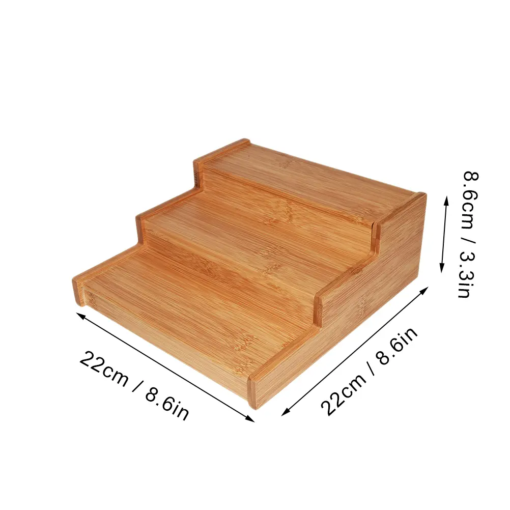 Bamboo Spice Rack 3-Tier Small Expandable Kitchen Organizer Countertop Cabinet Shelf Storage Telescopic Household