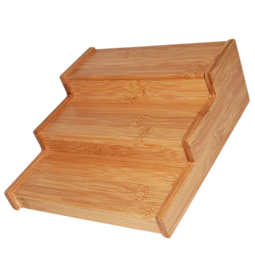 Bamboo Spice Rack 3-Tier Small Expandable Kitchen Organizer Countertop Cabinet Shelf Storage Telescopic Household