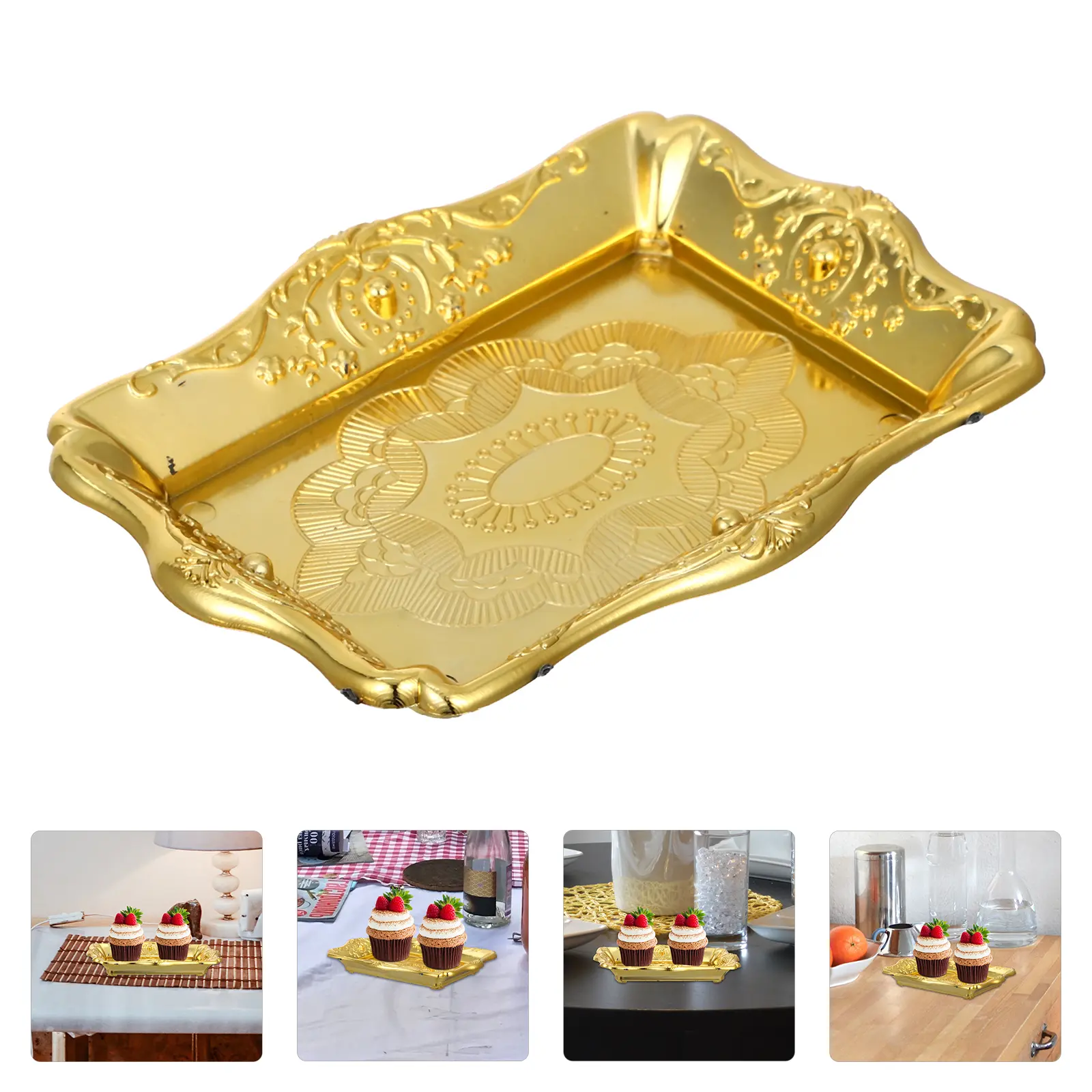 12pcs Golden Cake St Dessert Tray Plastic Round Serving Platters Party Food Display Plates Elegant Decorative Trays