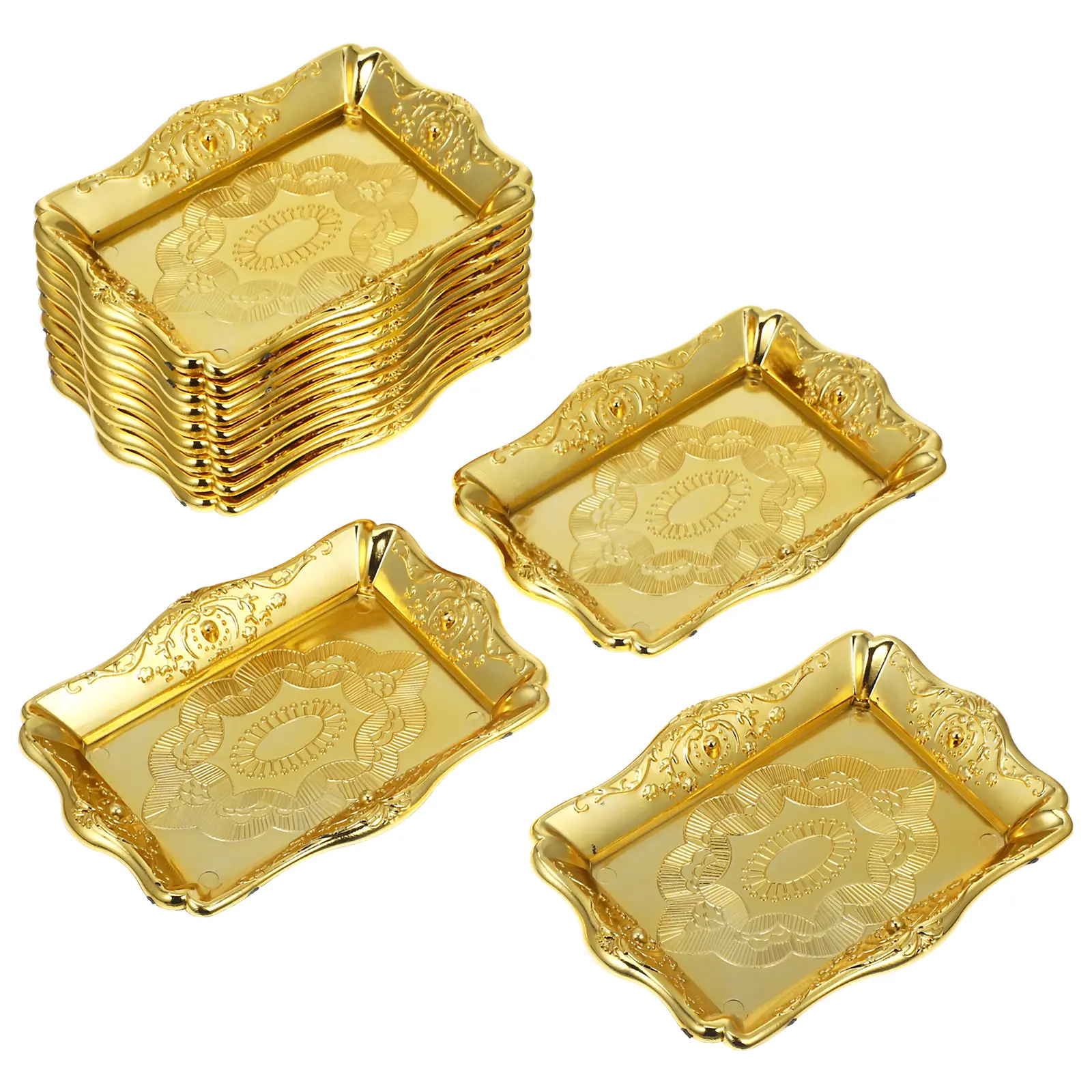 12pcs Golden Cake St Dessert Tray Plastic Round Serving Platters Party Food Display Plates Elegant Decorative Trays