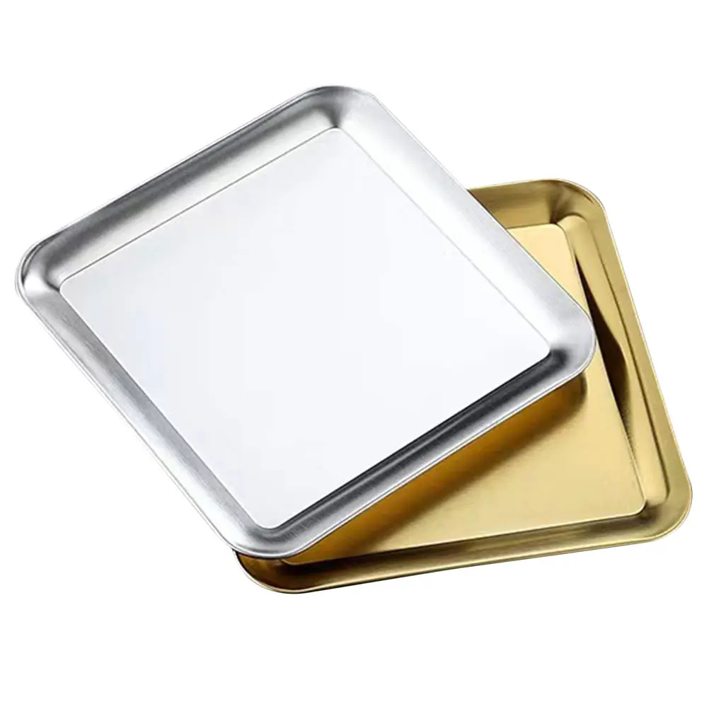 2pcs Stainless Trays For Baking Baking Pan Thickened 304 Food Tray Golden Oven Tray Silver BBQ Oven Trays Cooking