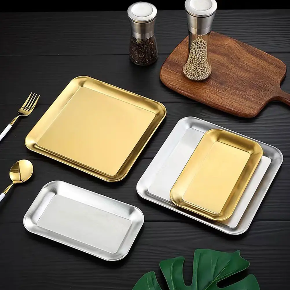 2pcs Stainless Trays For Baking Baking Pan Thickened 304 Food Tray Golden Oven Tray Silver BBQ Oven Trays Cooking