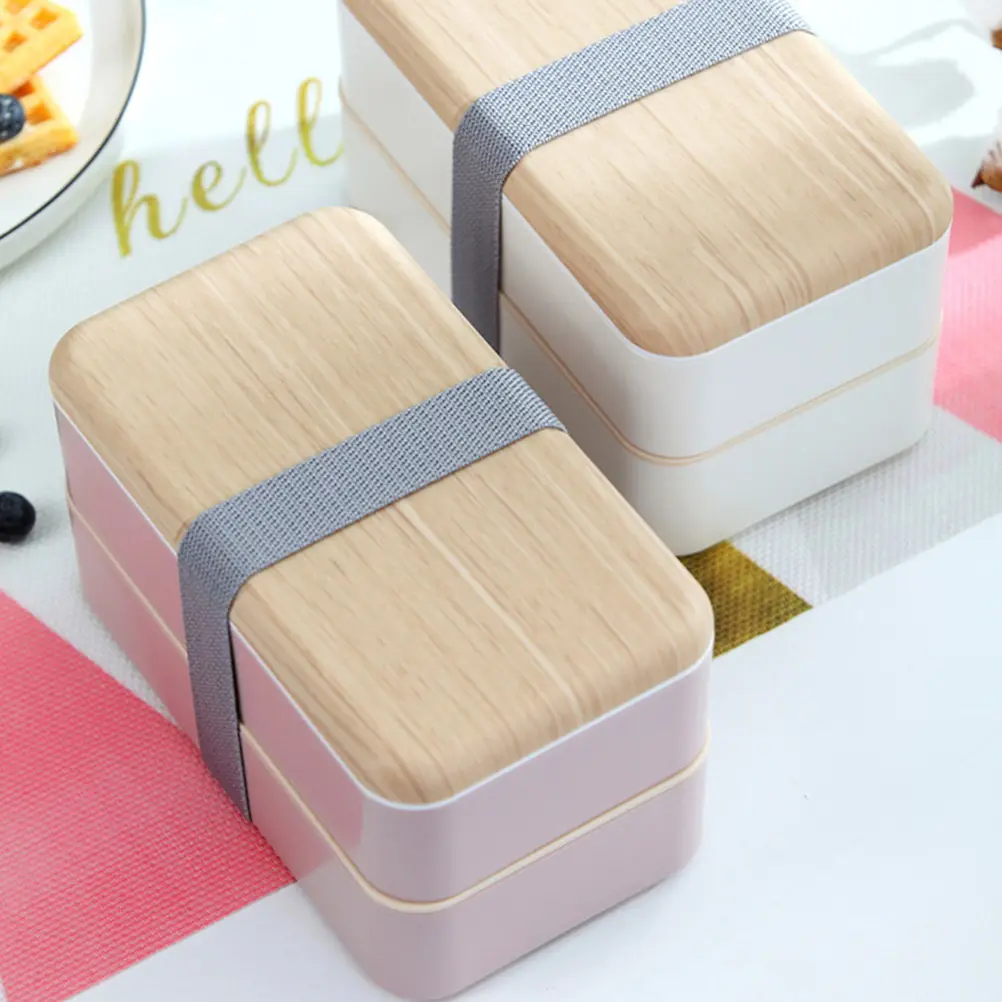 Portable Double Layer Lunch Box Bento Food Container Premium Plastic Student Office Picnic Storage Carry Bag Reusable for School