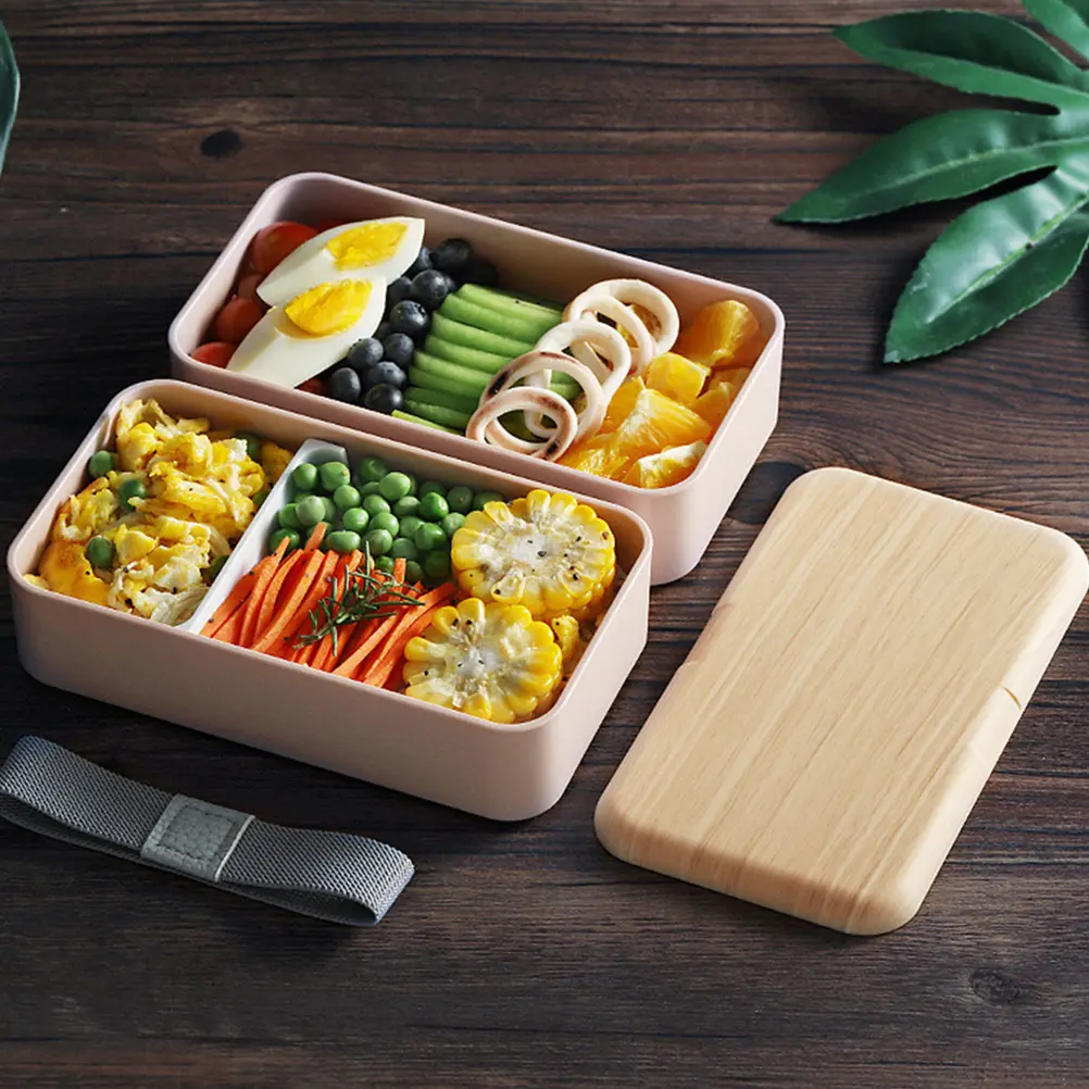 Portable Double Layer Lunch Box Bento Food Container Premium Plastic Student Office Picnic Storage Carry Bag Reusable for School