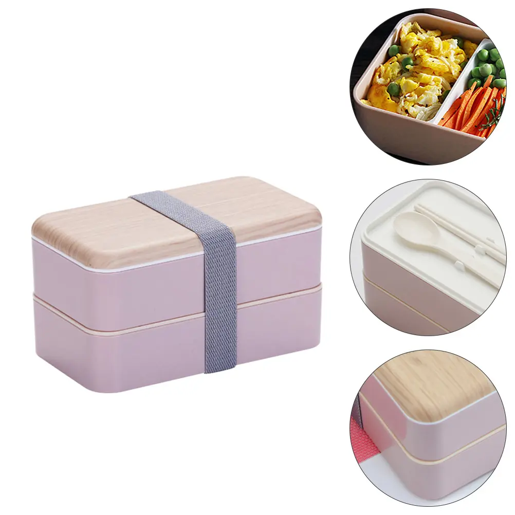 Portable Double Layer Lunch Box Bento Food Container Premium Plastic Student Office Picnic Storage Carry Bag Reusable for School