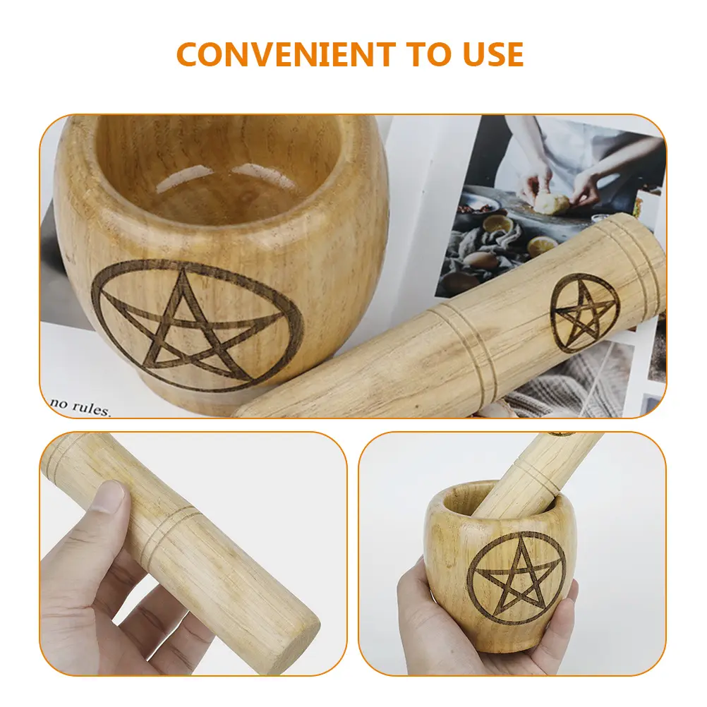 Wooden Mortar Pestle Potion Crush Pot Kitchen Spices Bowl Household Medicine Tool Garlic