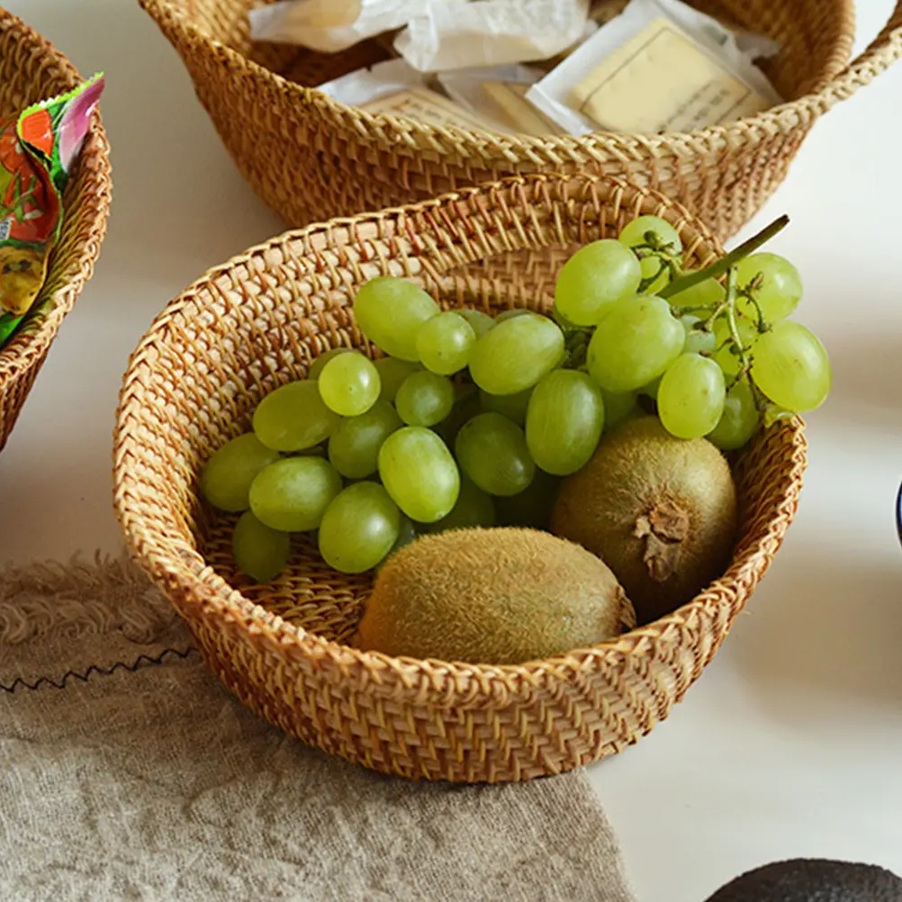 Rattan Storage Basket Desktop Snack Candies Organizer Dried Fruit Wicker Picnic Home Kitchen Bar Sturdy Lightweight