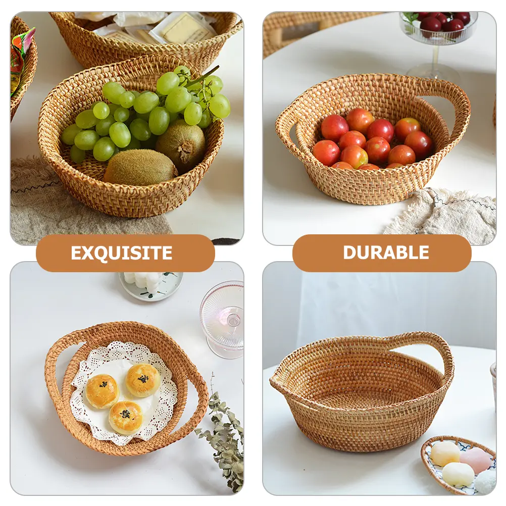 Rattan Storage Basket Desktop Snack Candies Organizer Dried Fruit Wicker Picnic Home Kitchen Bar Sturdy Lightweight