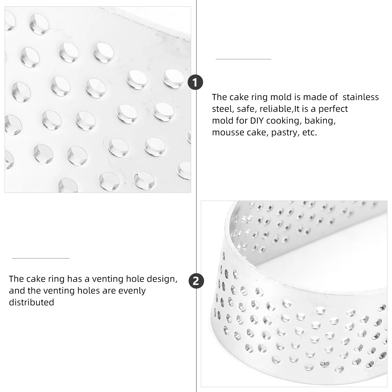 3pcs Stainless Steel Cake Mold Venting Holes Reusable High Temp Resistant Pastry Mousse Tart Making Storage Non Stick