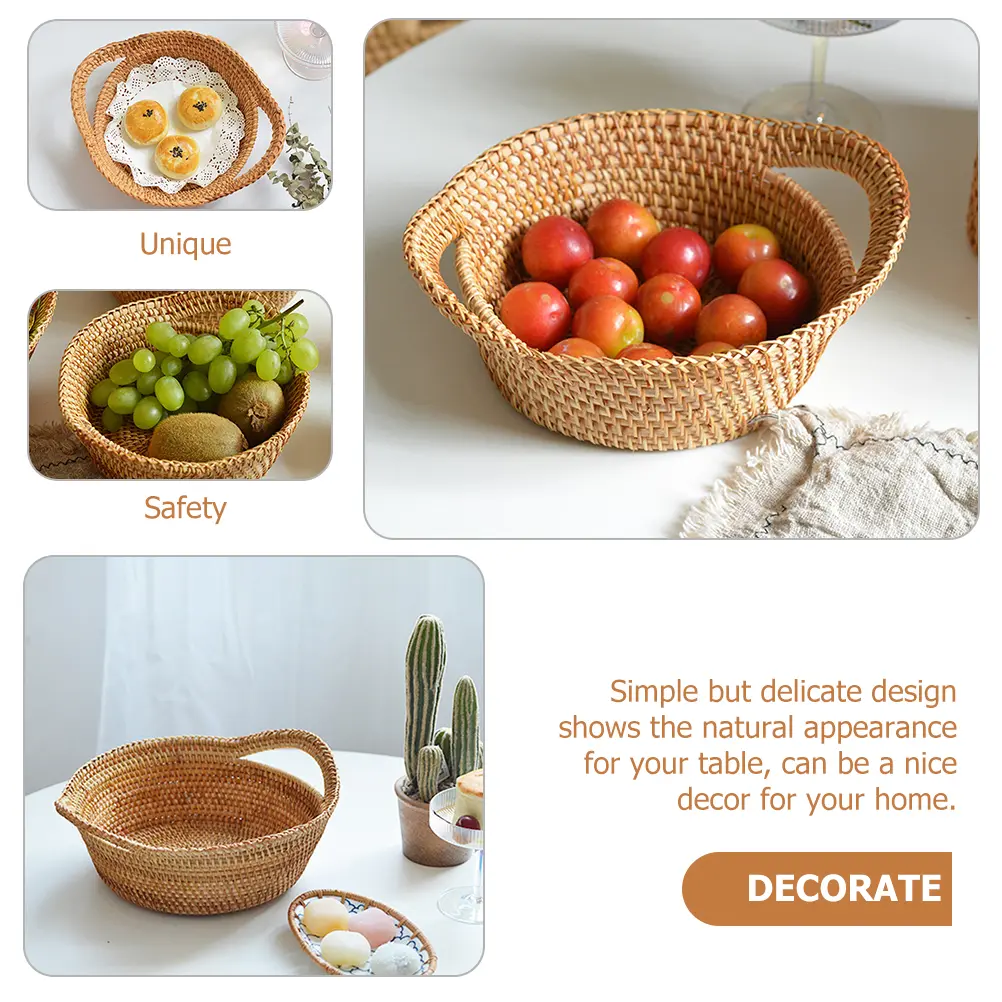 Rattan Storage Basket Desktop Snack Candies Organizer Dried Fruit Wicker Picnic Home Kitchen Bar Sturdy Lightweight