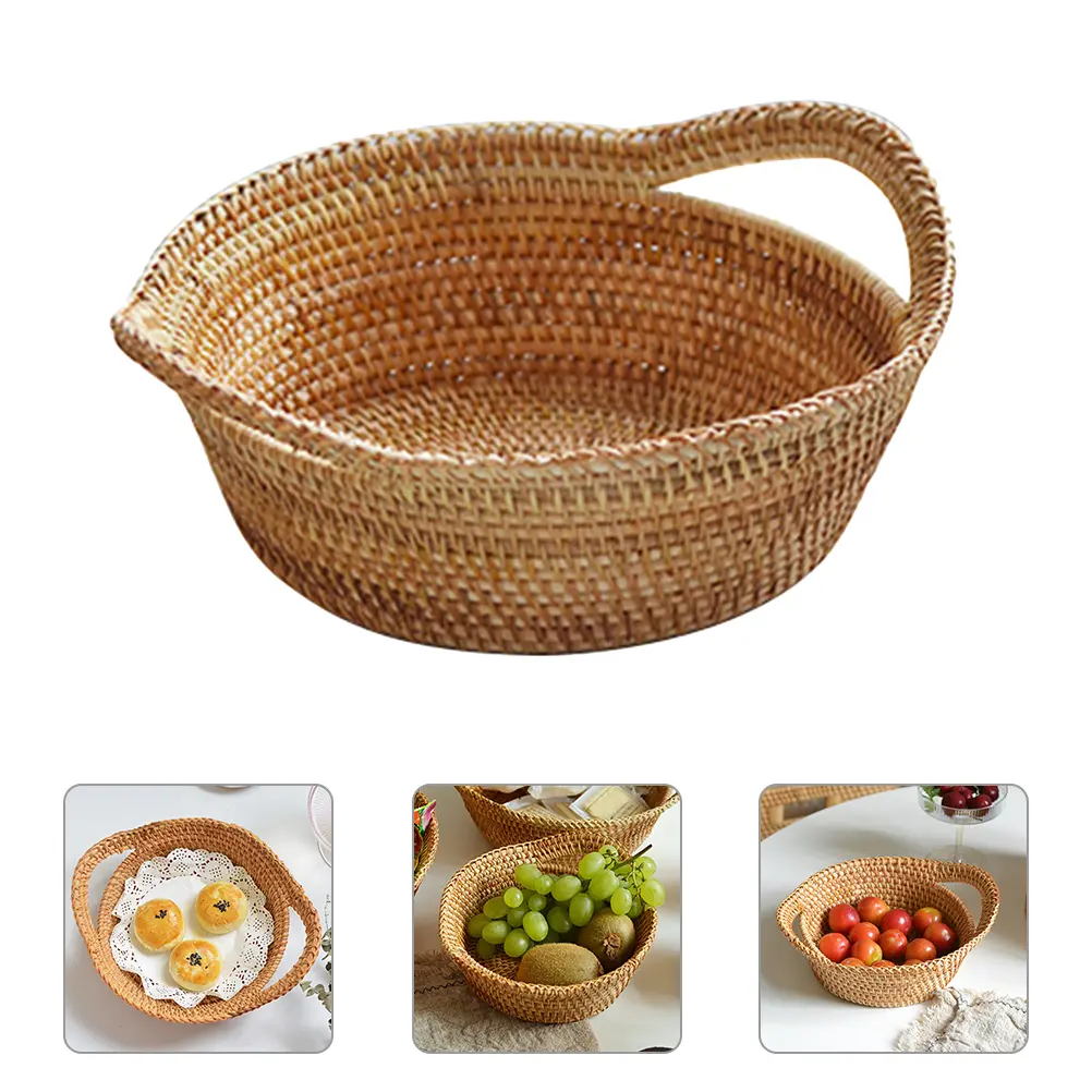 Rattan Storage Basket Desktop Snack Candies Organizer Dried Fruit Wicker Picnic Home Kitchen Bar Sturdy Lightweight