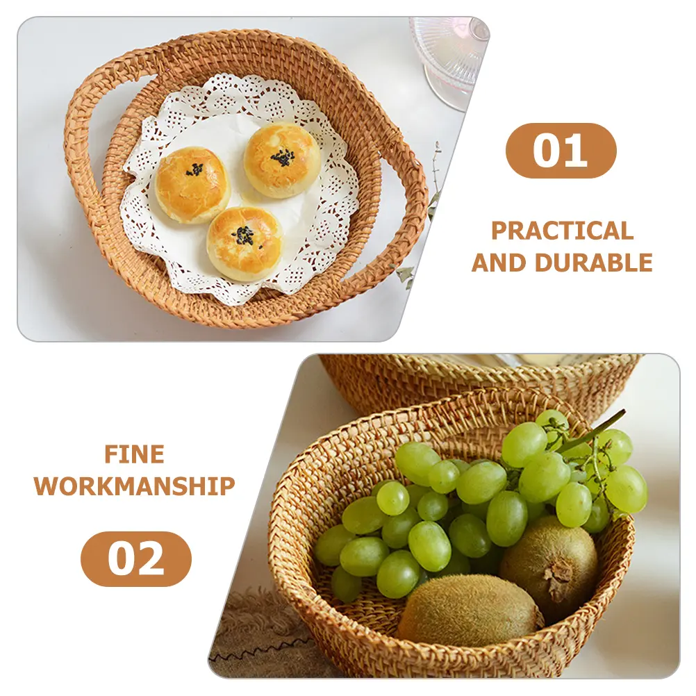 Rattan Storage Basket Desktop Snack Candies Organizer Dried Fruit Wicker Picnic Home Kitchen Bar Sturdy Lightweight