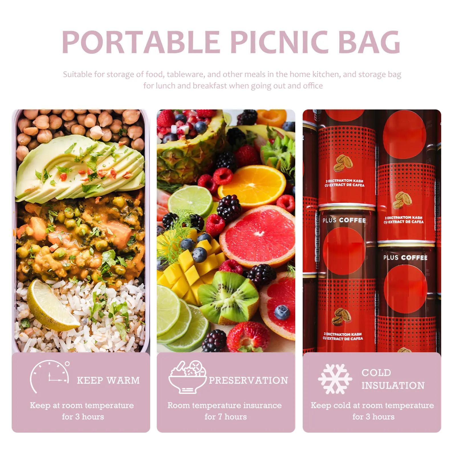Portable Insulated Bento Bag Large Capacity Lightweight Easy Clean Multi use Work Study Picnic Camping Anti aging High Strength