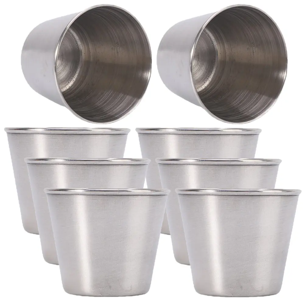8pcs Stainless Steel Cup 45ml Portable Camping Drink Tumbler Sauce Cups Picnic Metal Glass For Home Travel