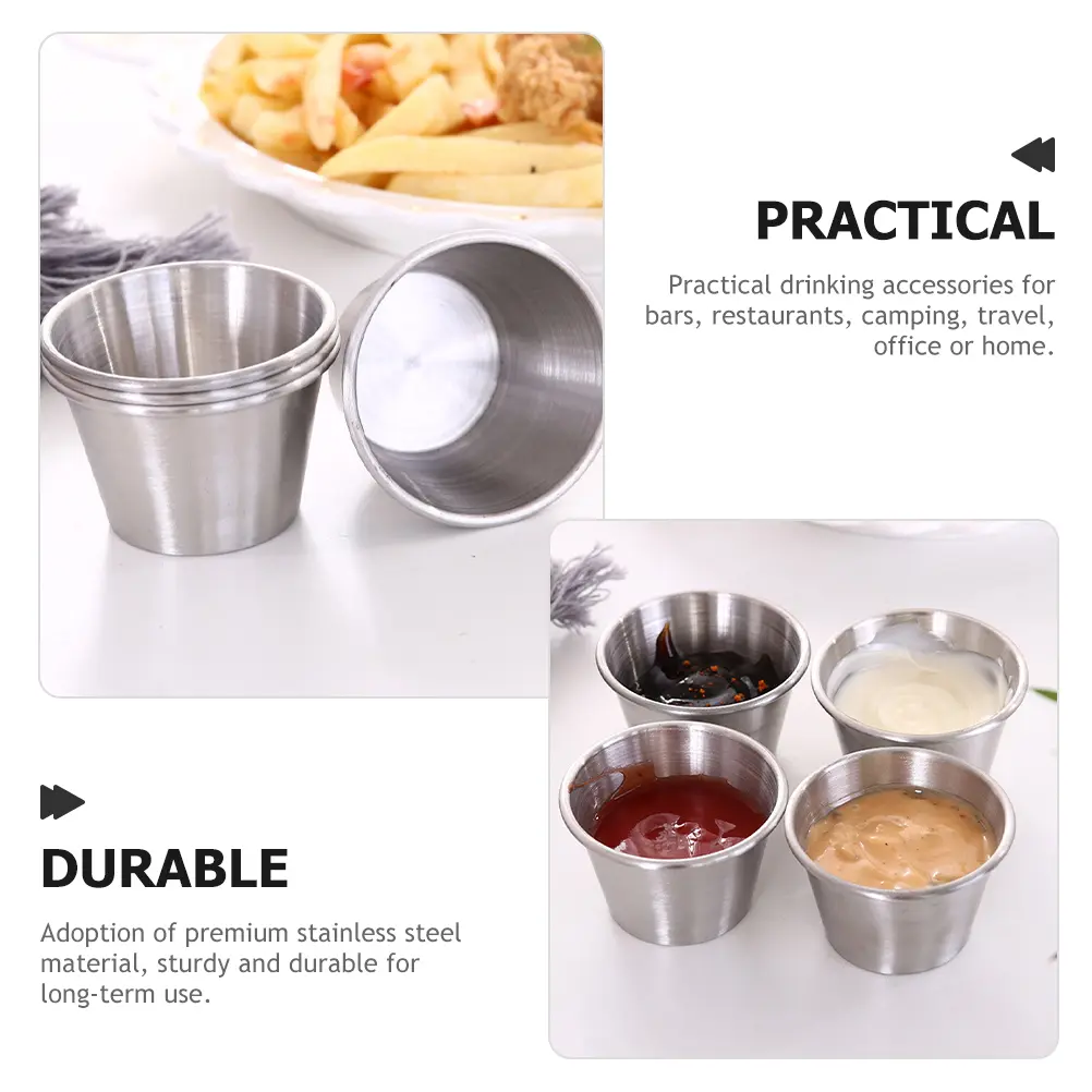 8pcs Stainless Steel Cup 45ml Portable Camping Drink Tumbler Sauce Cups Picnic Metal Glass For Home Travel