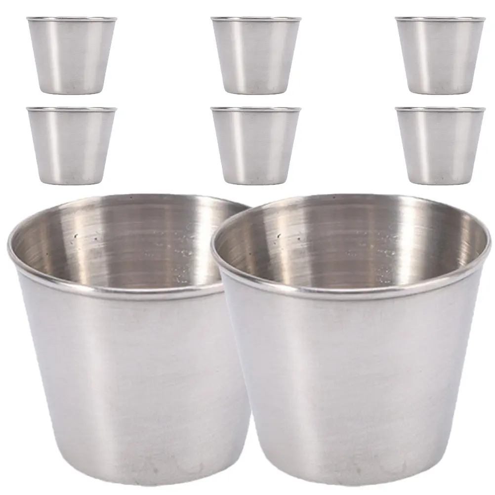 8pcs Stainless Steel Cup 45ml Portable Camping Drink Tumbler Sauce Cups Picnic Metal Glass For Home Travel