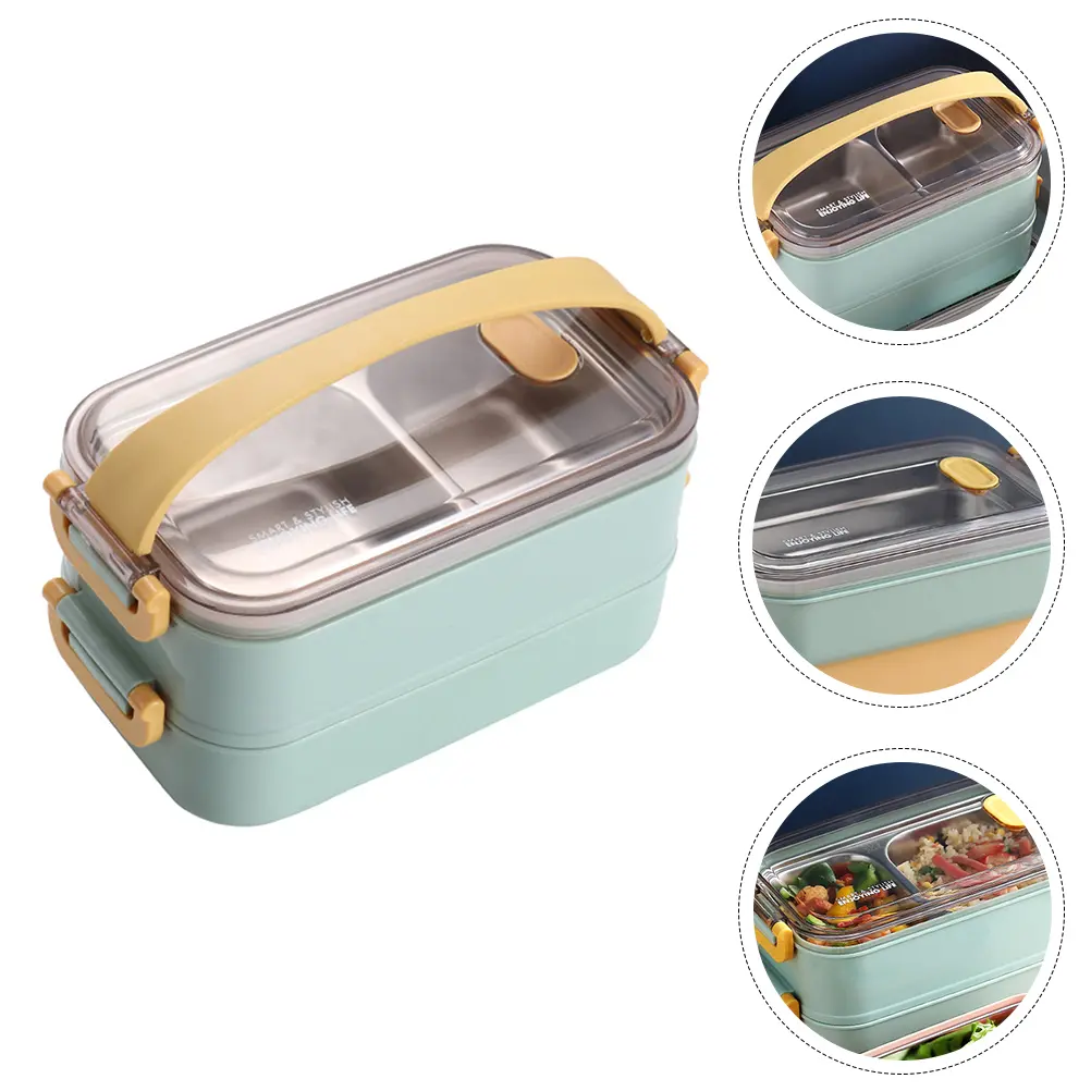 Portable Stainless Steel Insulation Lunch Box Container Divided Grid Design Suitable Students Office Workers Thermal Food