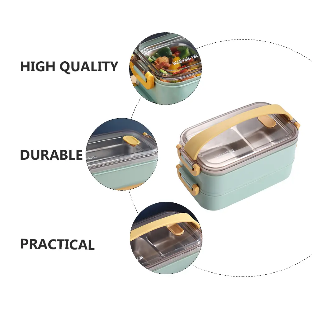 Portable Stainless Steel Insulation Lunch Box Container Divided Grid Design Suitable Students Office Workers Thermal Food