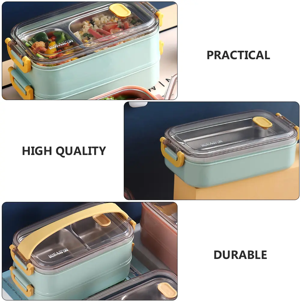 Portable Stainless Steel Insulation Lunch Box Container Divided Grid Design Suitable Students Office Workers Thermal Food
