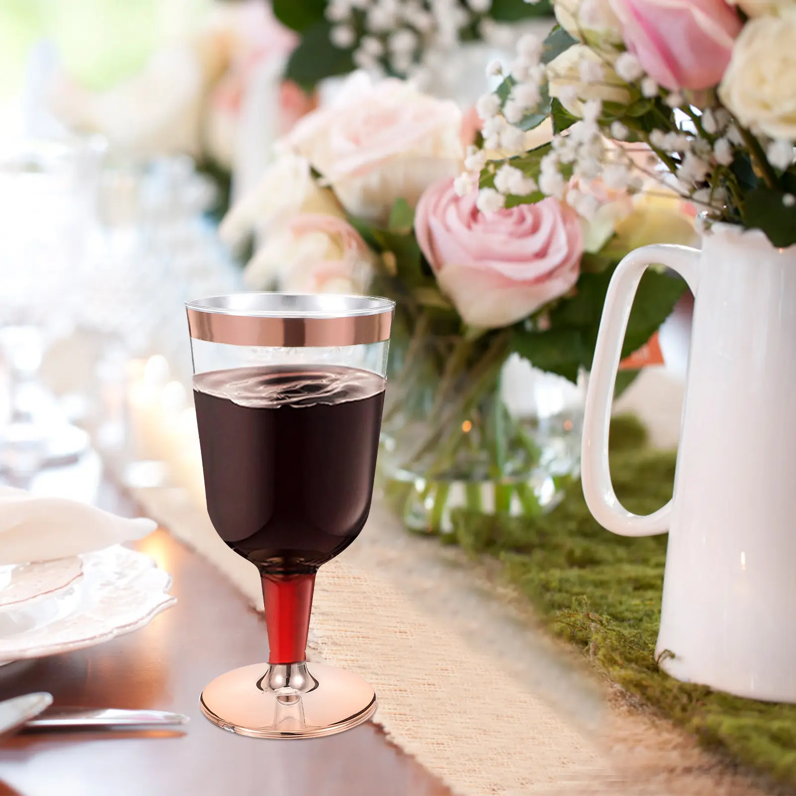 6 pcs Rose Gold Edge Plastic Goblets Flutes Disposable Elegant Cocktail Gifts Lightweight Proper Size