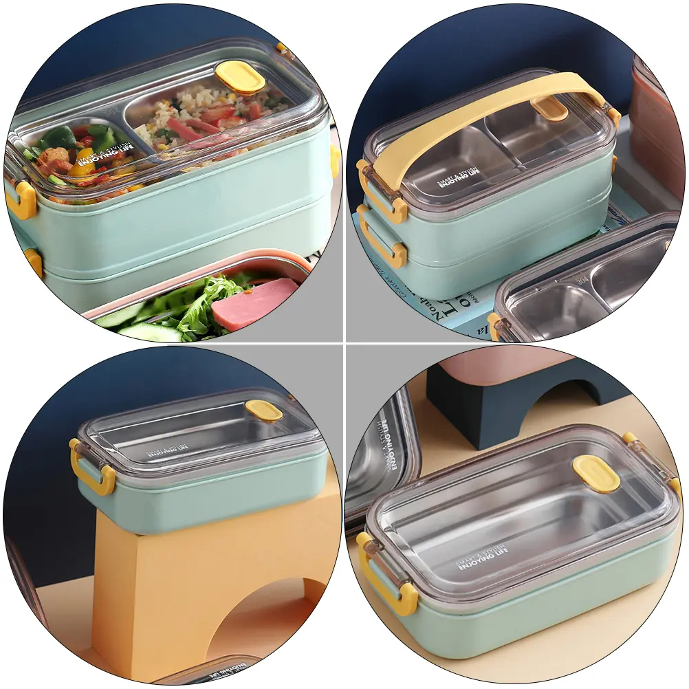 Portable Stainless Steel Insulation Lunch Box Container Divided Grid Design Suitable Students Office Workers Thermal Food