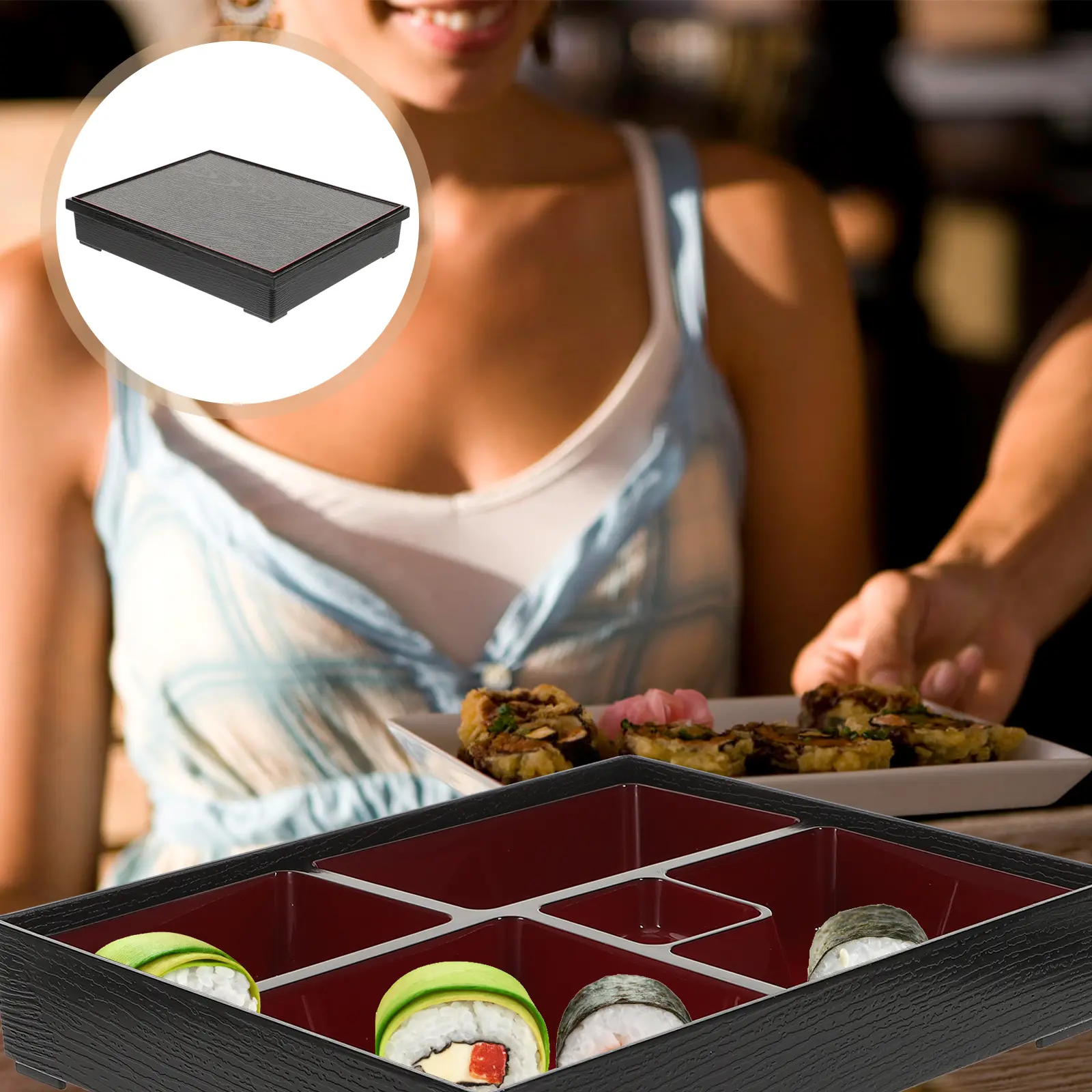 Lunch Box 5 Grids Odorless Easy Clean Reusable Containers for School Office Travel Sushi Bento Plastic Meal Prep Food
