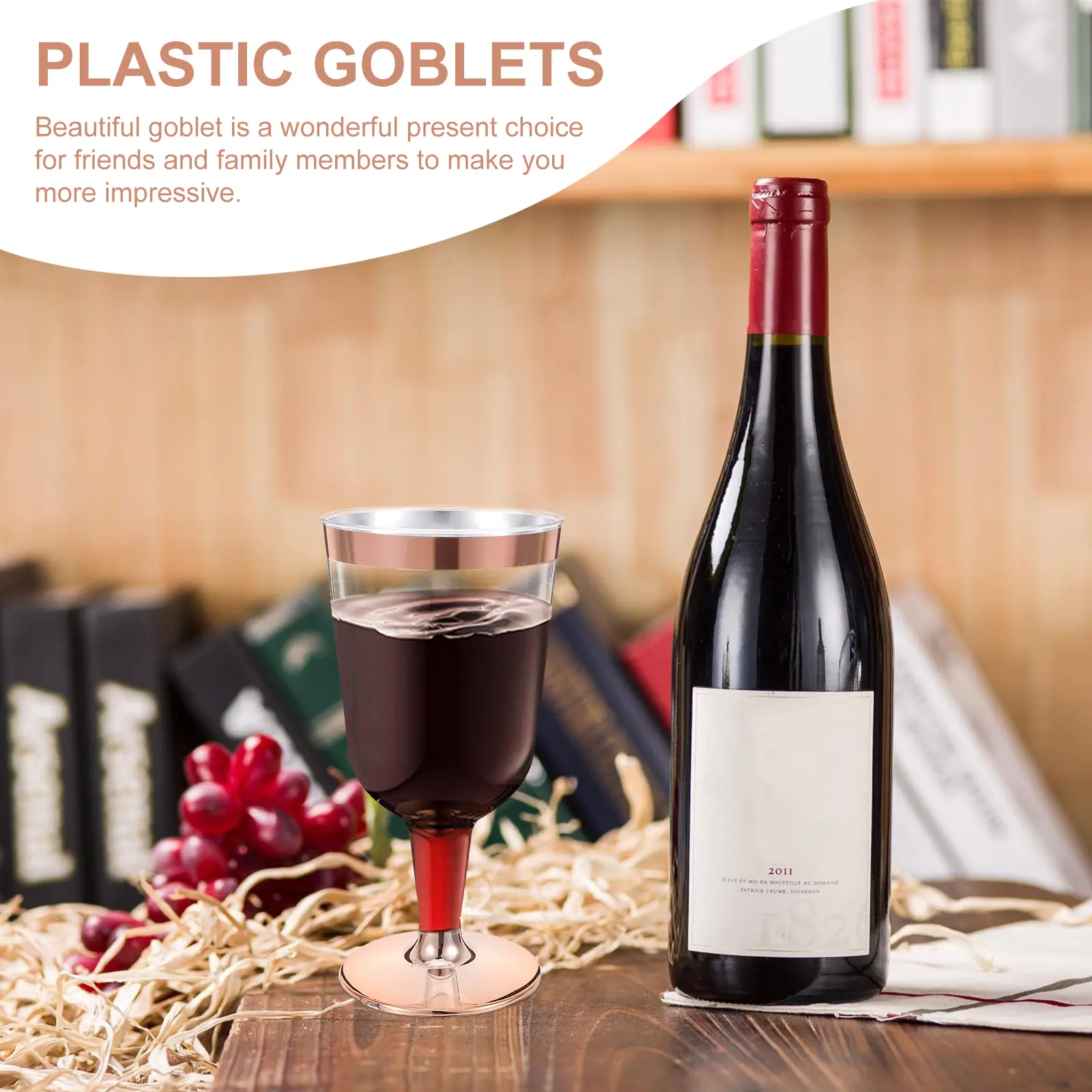 6 pcs Rose Gold Edge Plastic Goblets Flutes Disposable Elegant Cocktail Gifts Lightweight Proper Size