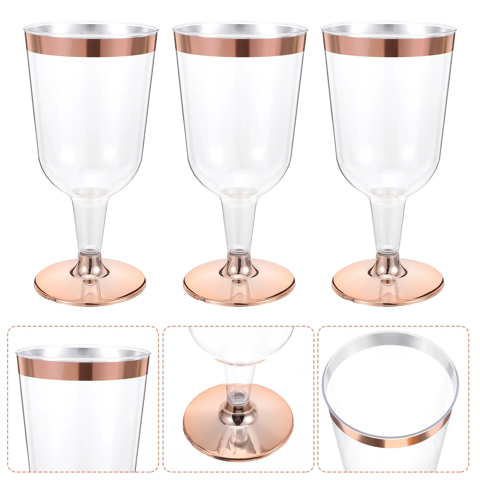 6 pcs Rose Gold Edge Plastic Goblets Flutes Disposable Elegant Cocktail Gifts Lightweight Proper Size